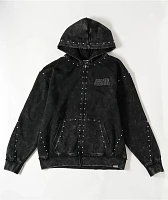 Broken Promises Adorned Black Wash Zip Hoodie