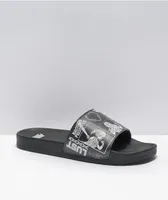 Broken Promises Arcade Mode Black & White Slide Sandals