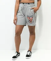 Broken Promises Batwing Grey Banded Sweat Shorts