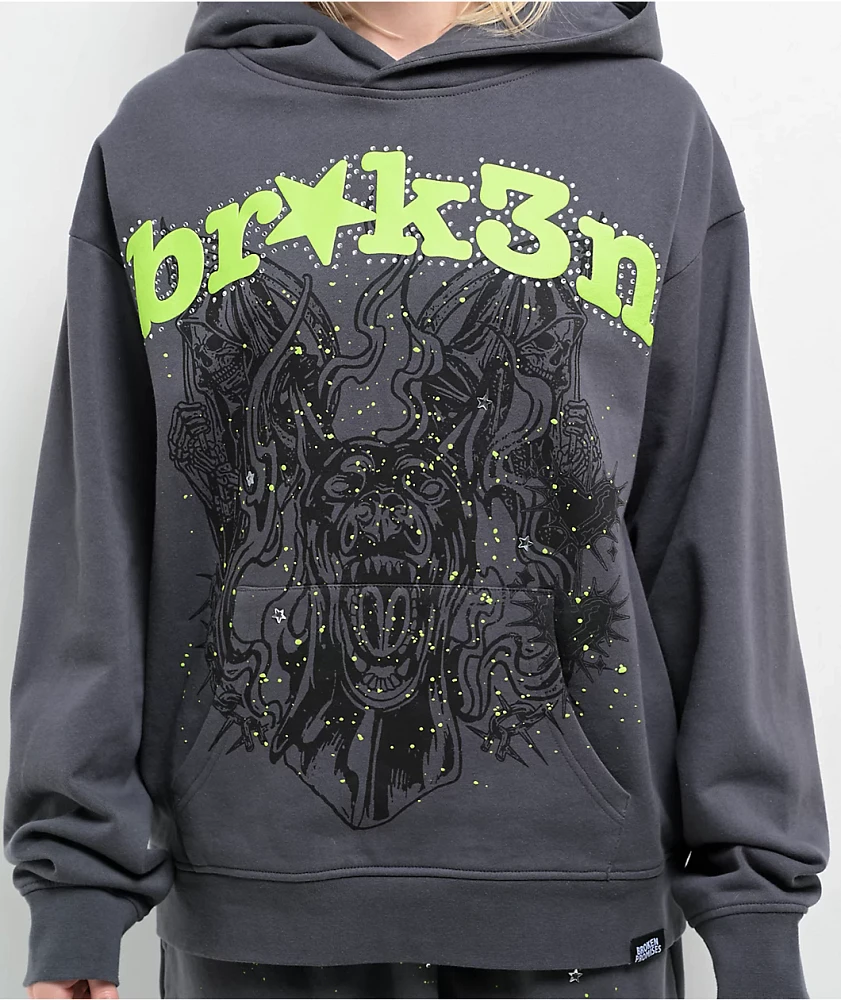 Broken Promises Beware Grey Rhinestone Hoodie