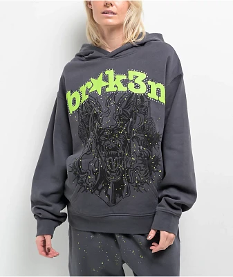 Broken Promises Beware Grey Rhinestone Hoodie