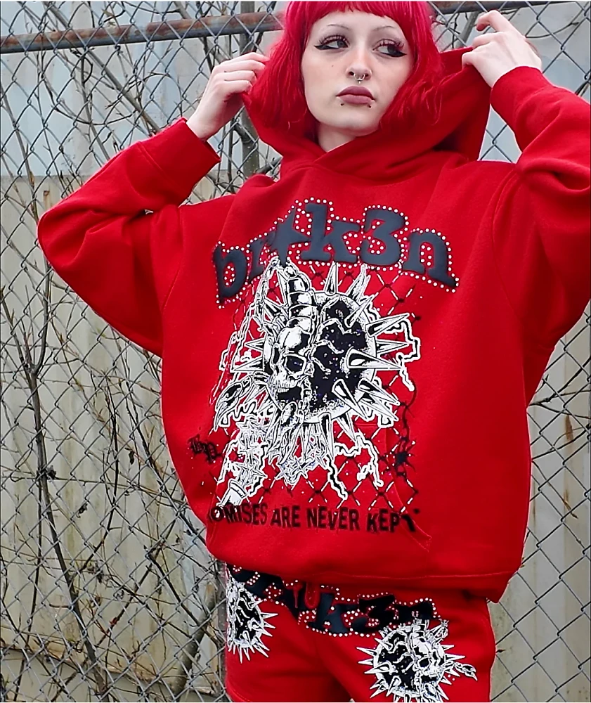 Broken Promises Breakthrough Red Rhinestone Hoodie