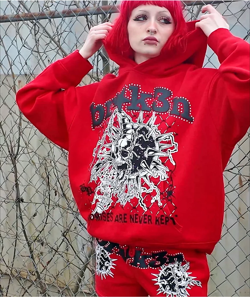 Broken Promises Breakthrough Red Rhinestone Sweat Shorts