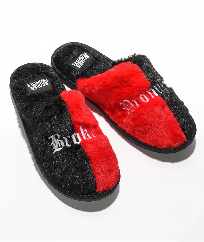 Broken Promises Bred Split Red & Black Slippers