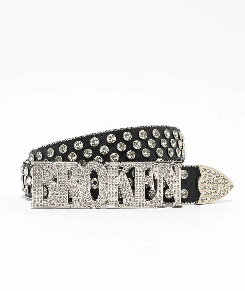 Broken Promises Broken Rhinestone Black Belt