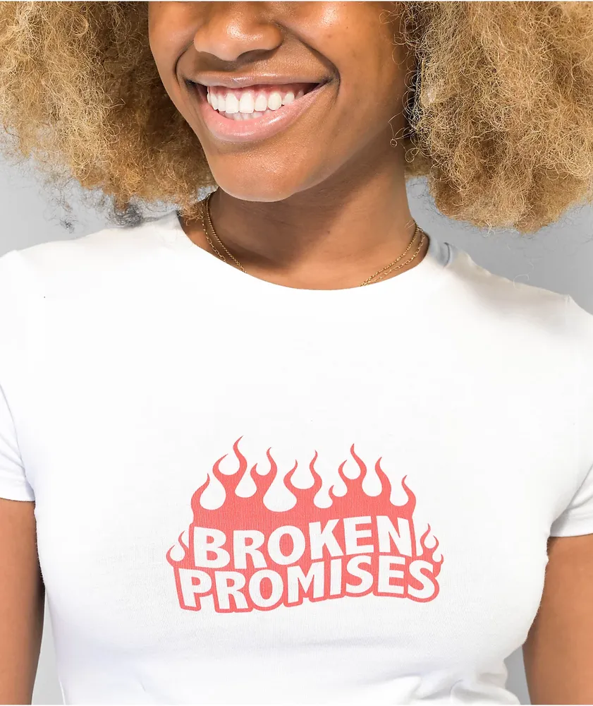 Broken Promises Burn Rubber White Crop T-Shirt