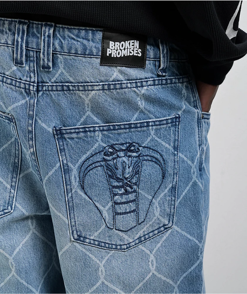 Broken Promises Chain Link Blue Wash Denim Jeans