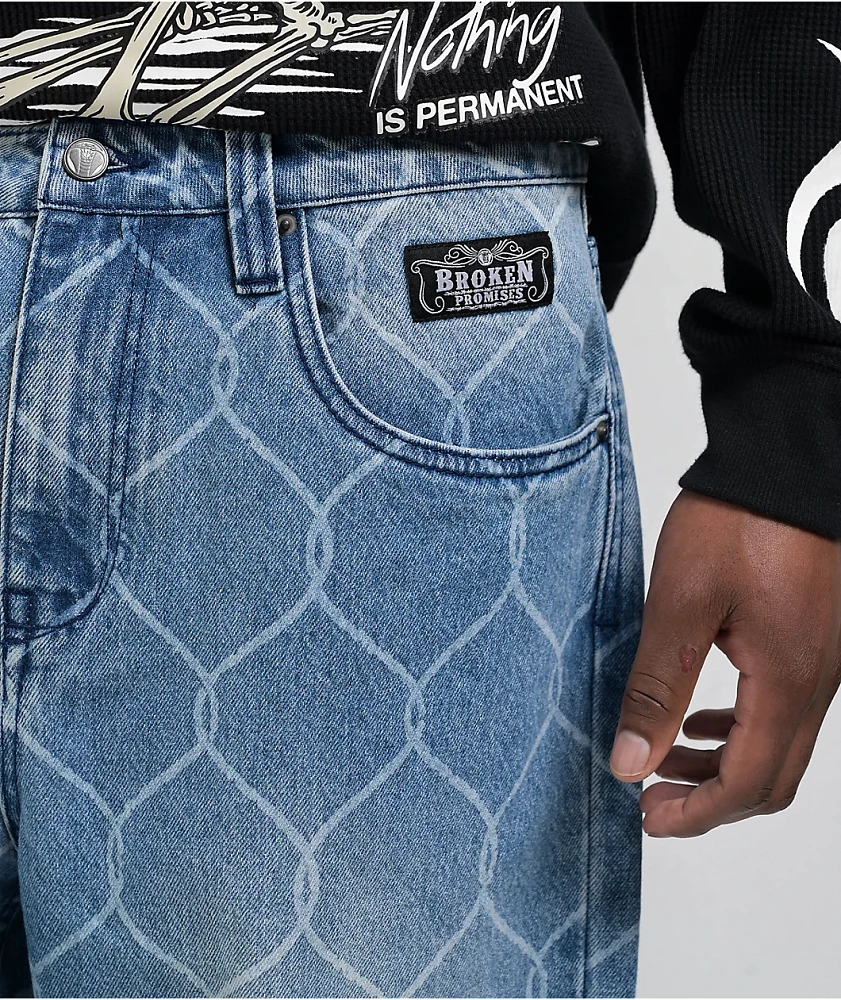 Broken Promises Chain Link Blue Wash Denim Jeans