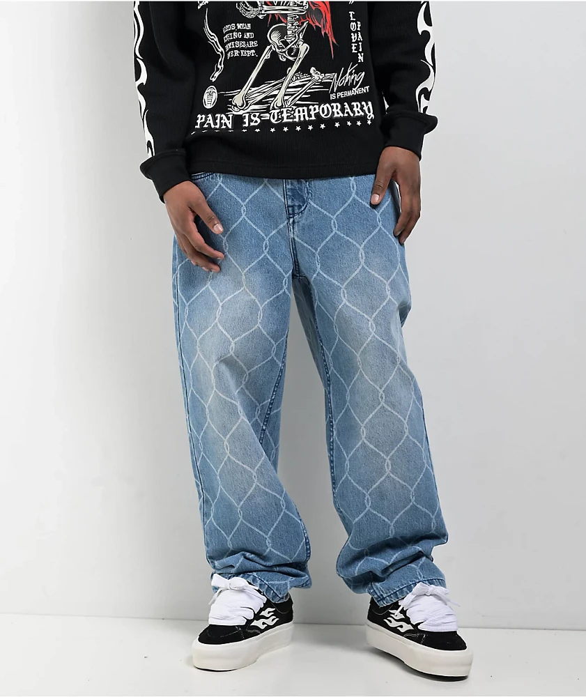 Broken Promises Chain Link Blue Wash Denim Jeans