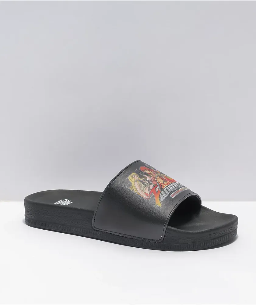 Broken Promises Choose Your Fighter Black Slide Sandals