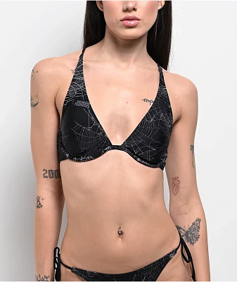 Broken Promises Chrome Web Black Underwire Bikini Top