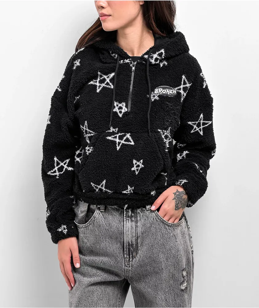 Broken Promises Chuck Black Crop Fleece Quarter Zip Hoodie