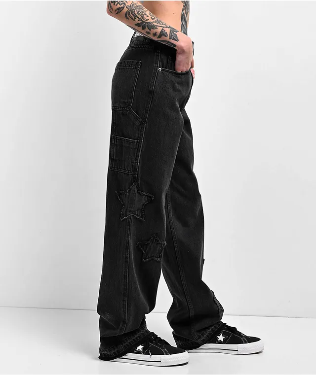 Black Star Grommet Wide Leg Denim Pants