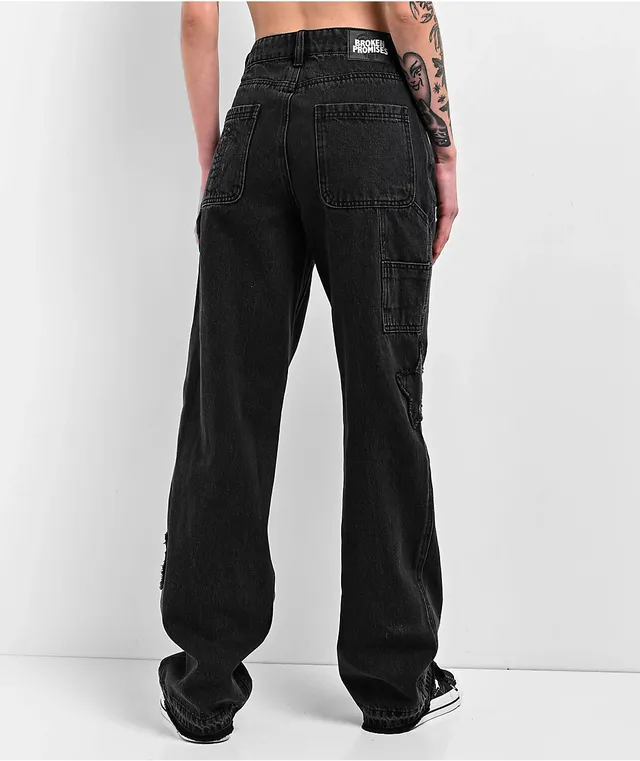 Black Star Grommet Wide Leg Denim Pants