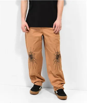 Broken Promises Cobweb Embroidered Brown Skate Pants