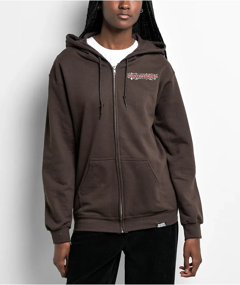 Broken Promises Coffin Jumper Brown Zip Hoodie