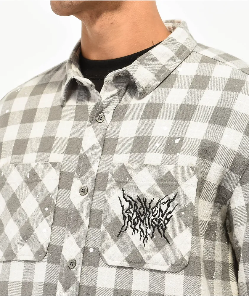 Broken Promises Corn Snake Grey Distressed Flannel Shirt