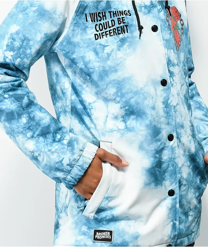 Broken Promises Could Be Different White & Teal Tie Dye Snowboard Jacket