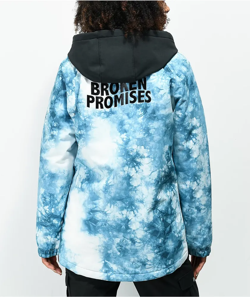 Broken Promises Could Be Different White & Teal Tie Dye Snowboard Jacket