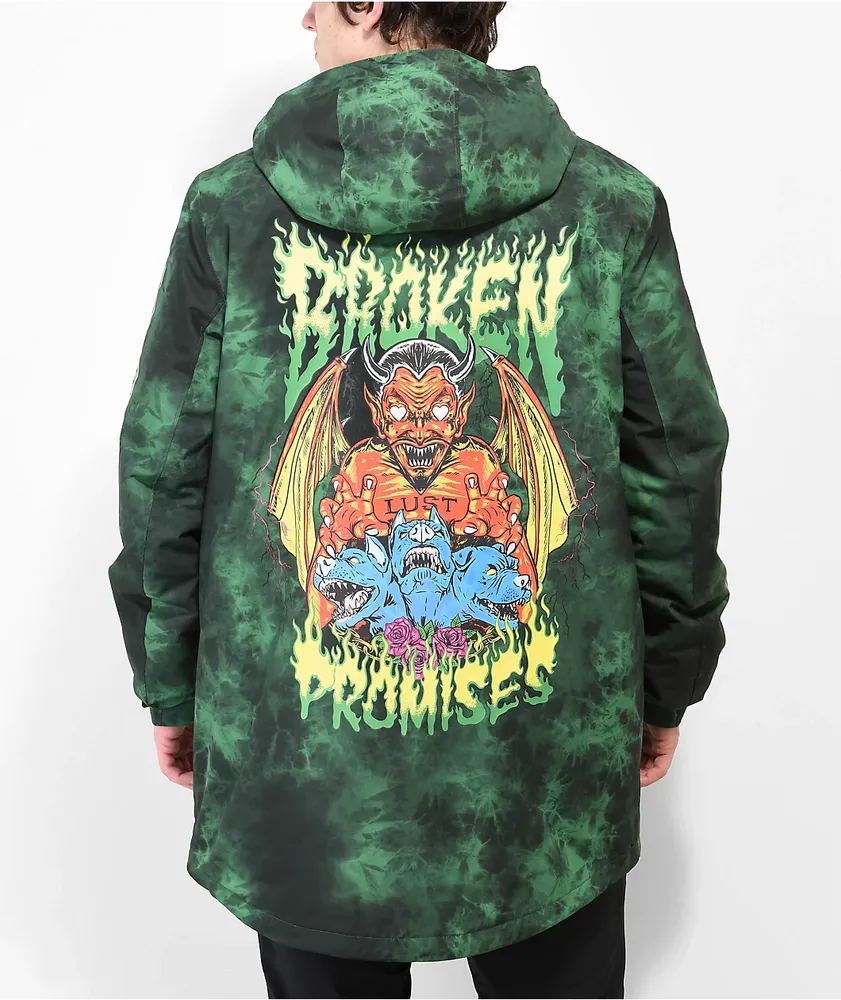 Broken Promises Dark Rider Men's Green & Black Tie Dye 10K Snowboard Jacket