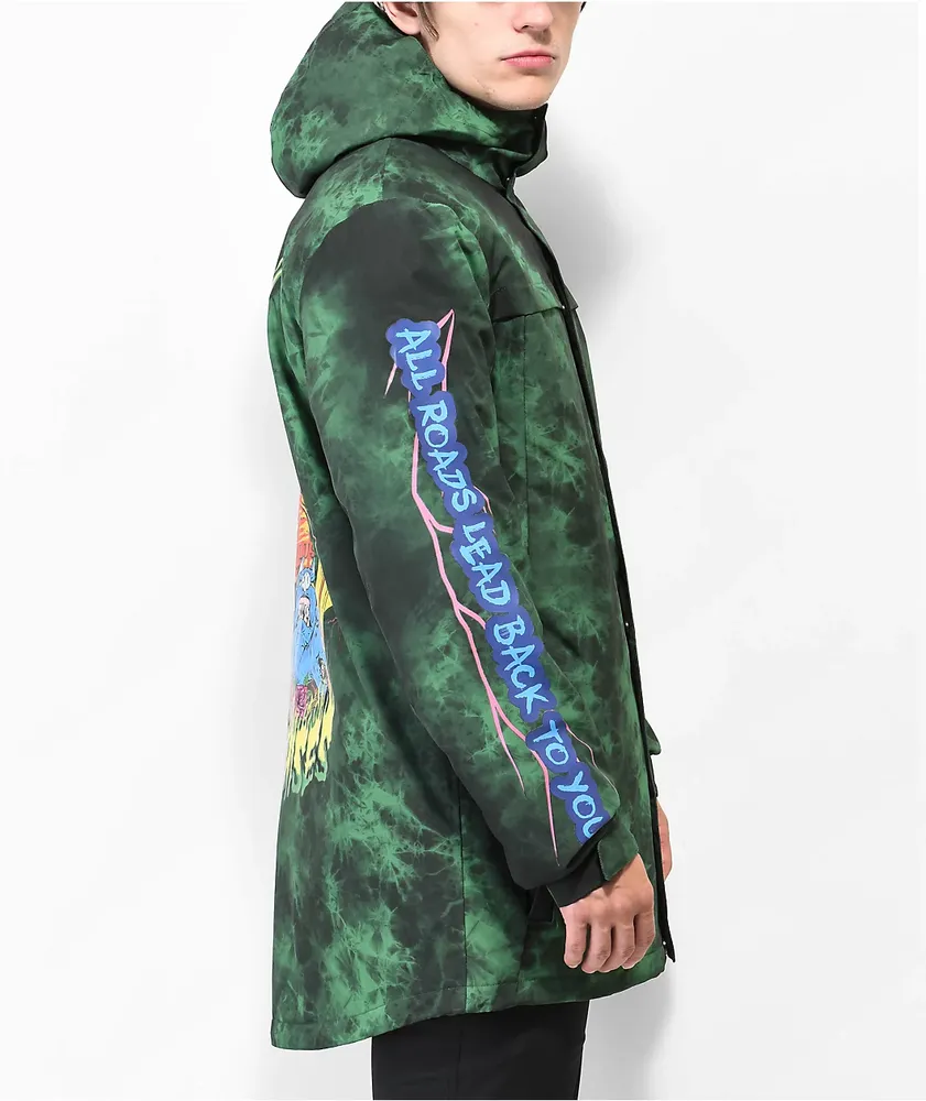 Broken Promises Dark Rider Men's Green & Black Tie Dye Snowboard Jacket