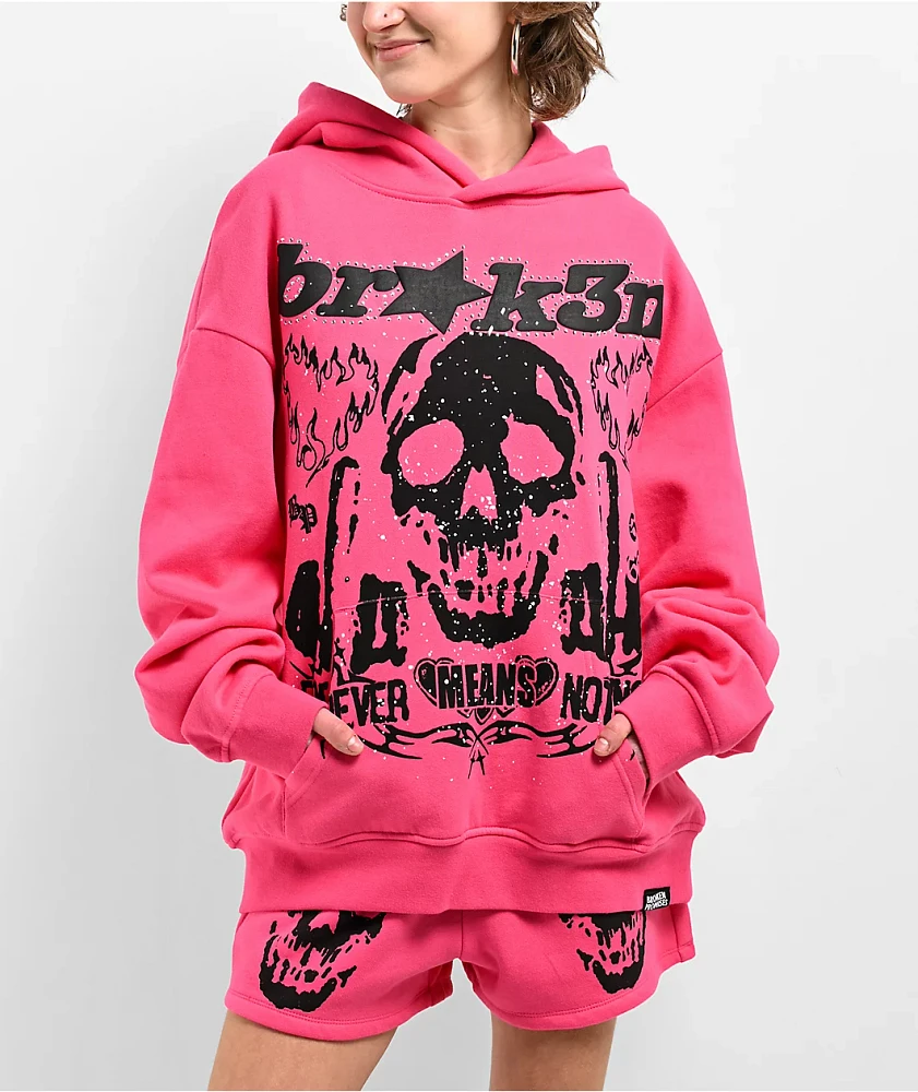 Broken Promises Faceless Pink Rhinestone Hoodie