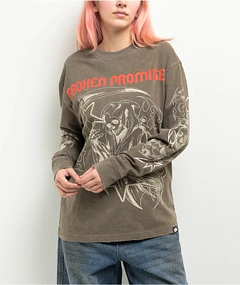 Broken Promises Fear The Reaper Grey Wash Long Sleeve T-Shirt