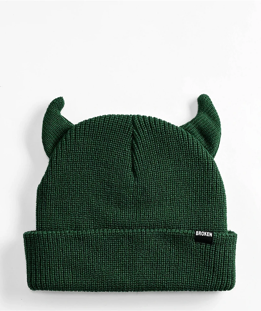 Broken Promises Forest Green Horn Beanie