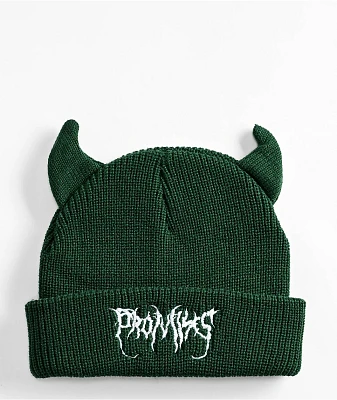 Broken Promises Forest Green Horn Beanie