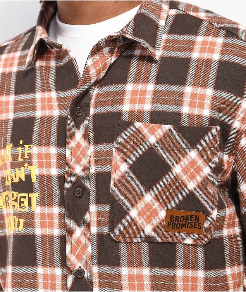 Broken Promises Forget You Printed Brown & Orange Flannel Shirt