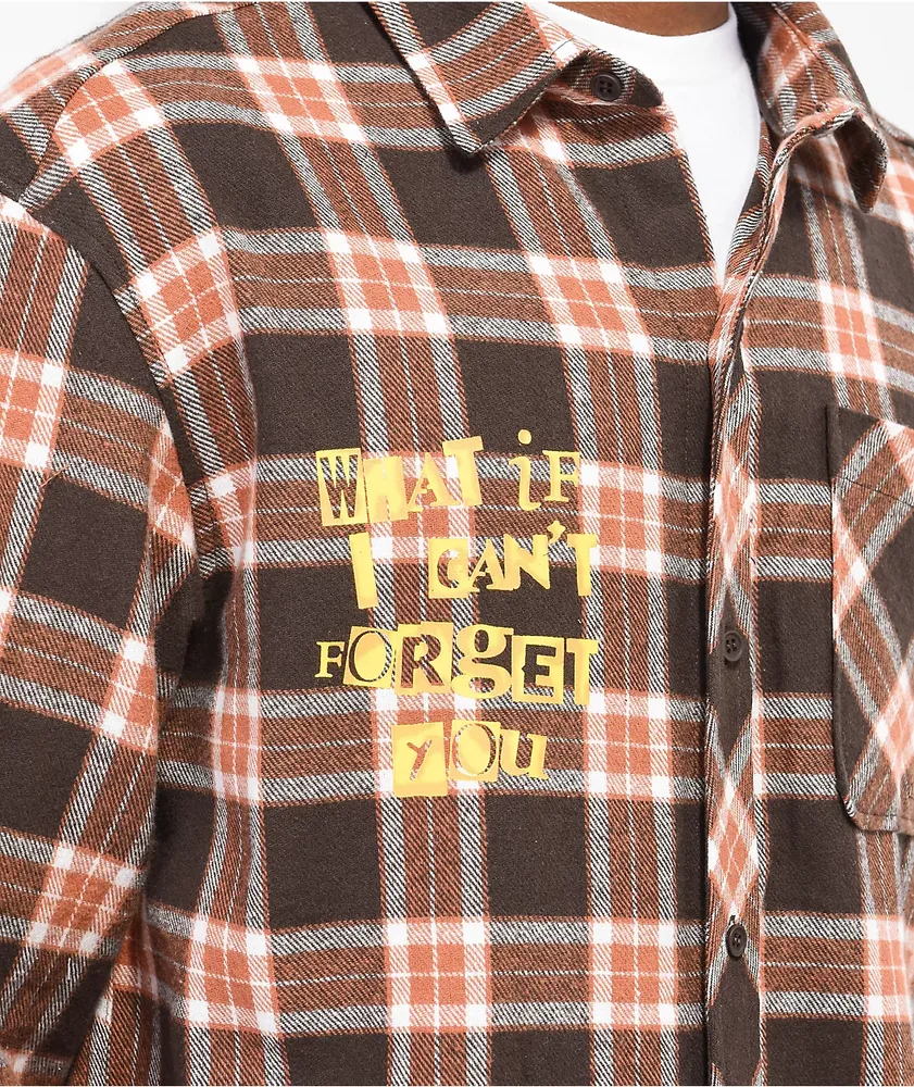 Broken Promises Forget You Printed Brown & Orange Flannel Shirt