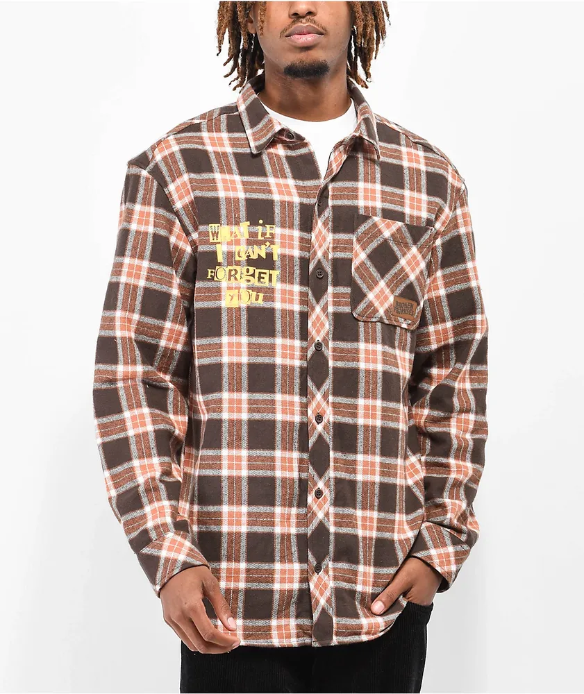 Broken Promises Forget You Printed Brown & Orange Flannel Shirt