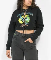 Broken Promises Garbage Black Lace Front Crop Crewneck Sweatshirt