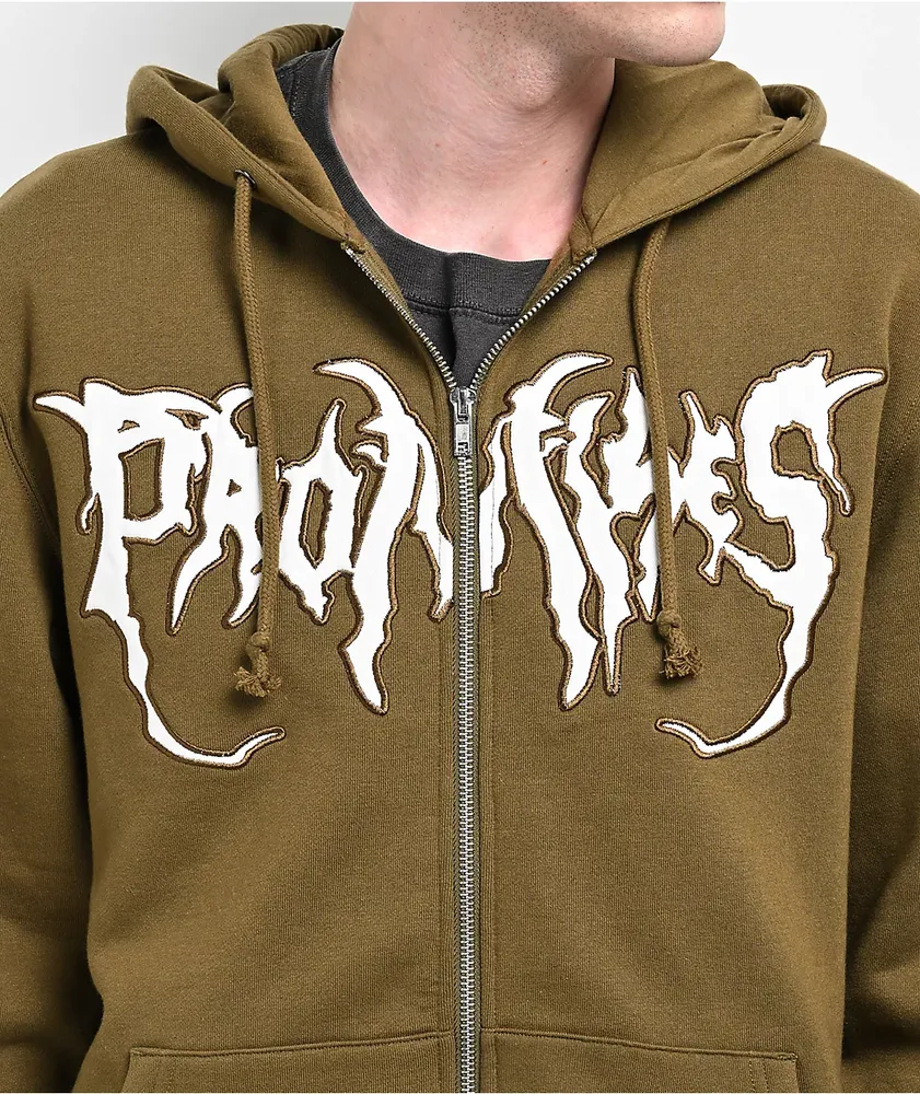 Broken Promises Graveyard Applique Green Zip Hoodie