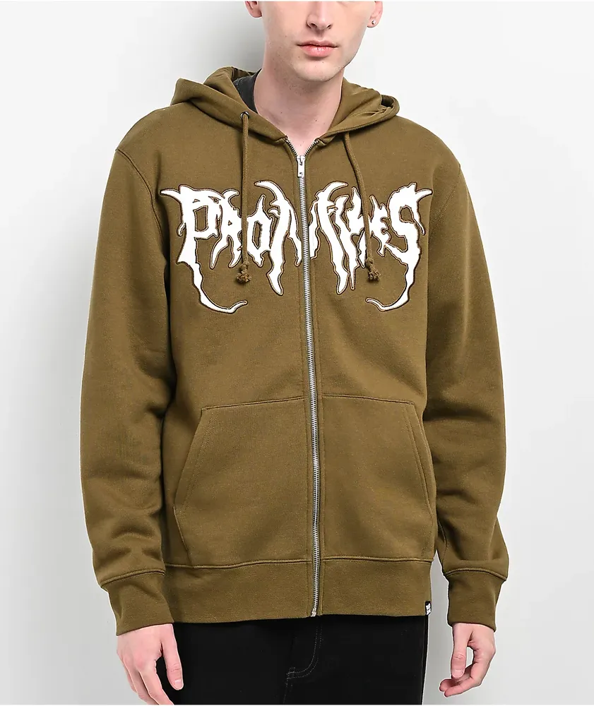 Broken Promises Graveyard Applique Green Zip Hoodie