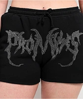 Broken Promises Graveyard Black Rhinestone Sweat Shorts