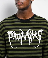 Broken Promises Graveyard Green & Black Stripe Thermal Long Sleeve T-Shirt