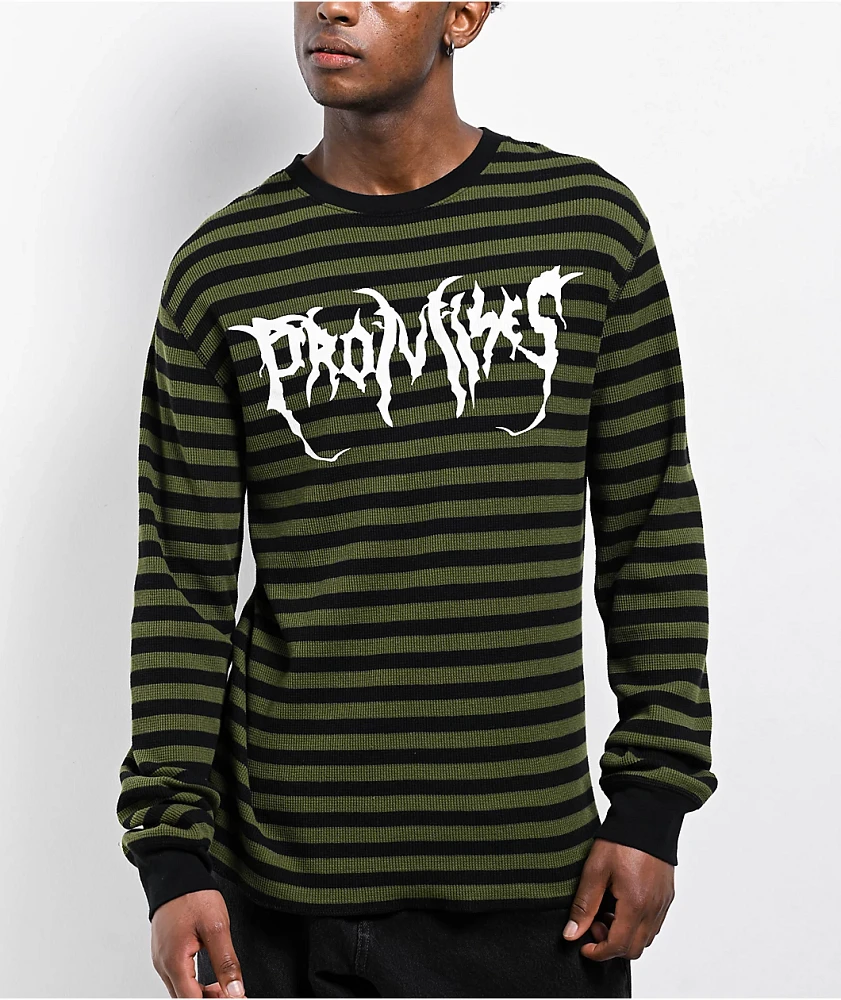 Broken Promises Graveyard Green & Black Stripe Thermal Long Sleeve T-Shirt