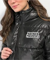 Broken Promises Graveyard Horned Black Hooded Puffer Jacket