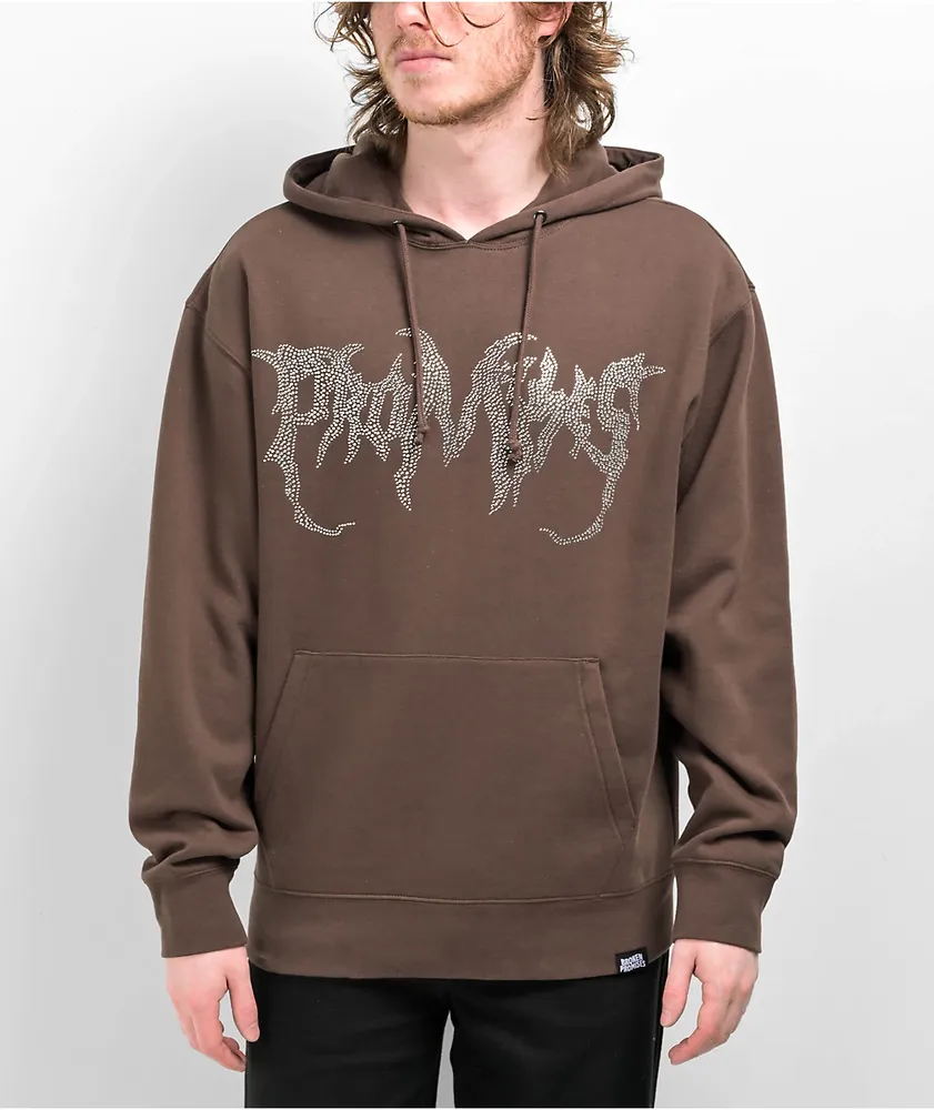 Broken Promises Graveyard Rhinestone Brown Hoodie