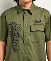 Broken Promises Grim Love Green Short Sleeve Button Up Shirt