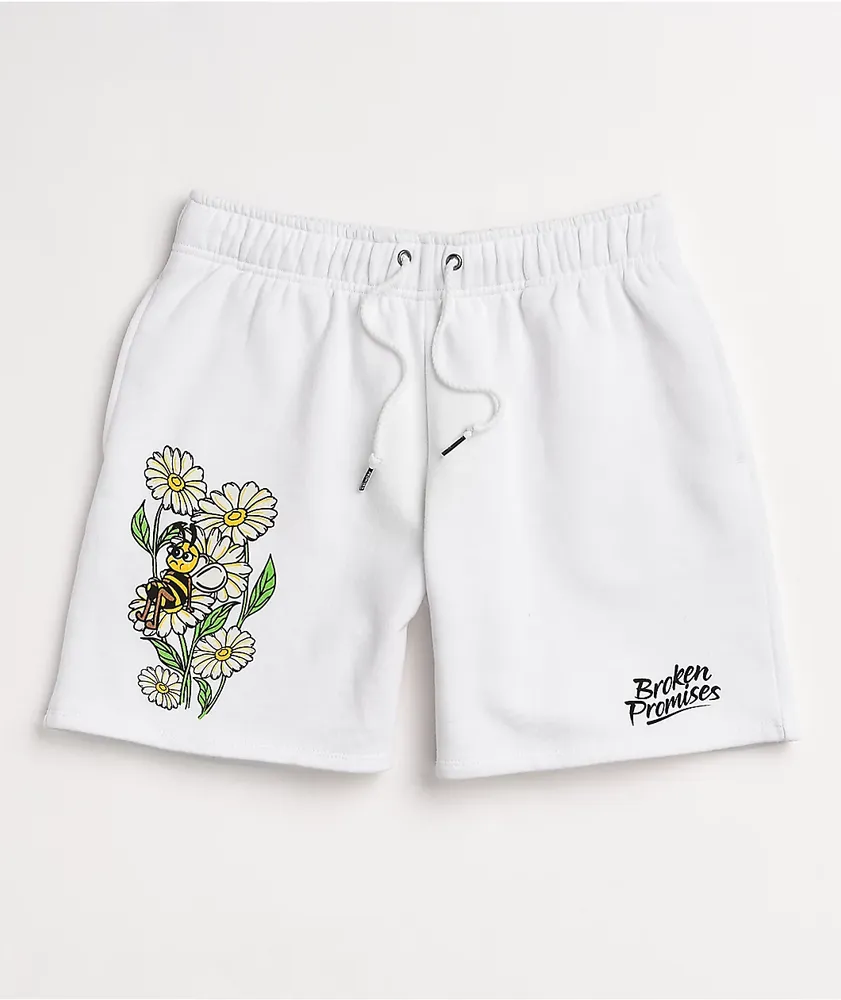 Broken Promises Honey Bee White Sweat Shorts