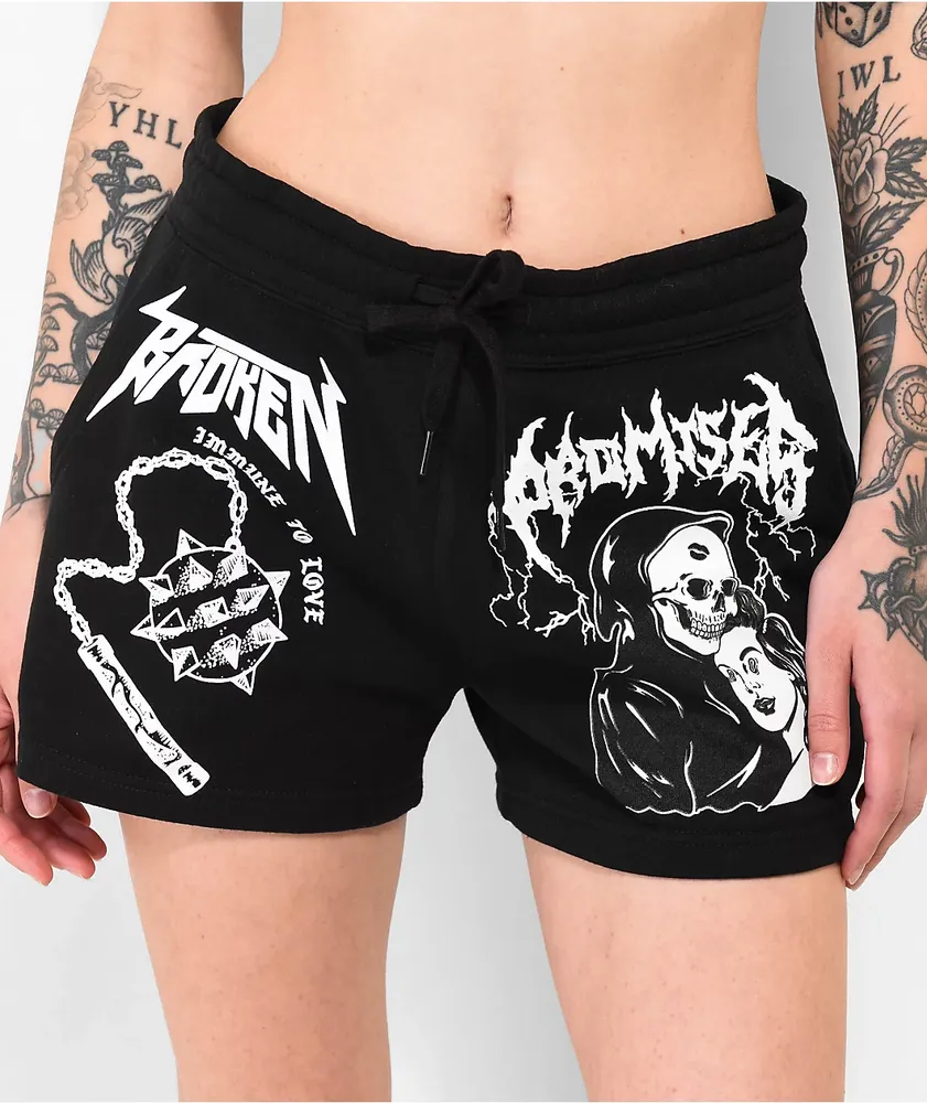 Broken Promises Immune To Love Black Sweat Shorts