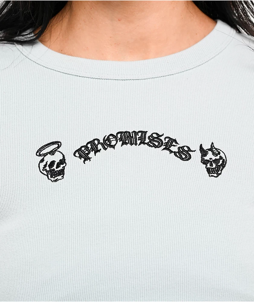 Broken Promises Innocence Light Blue Ribbed Crop T-Shirt