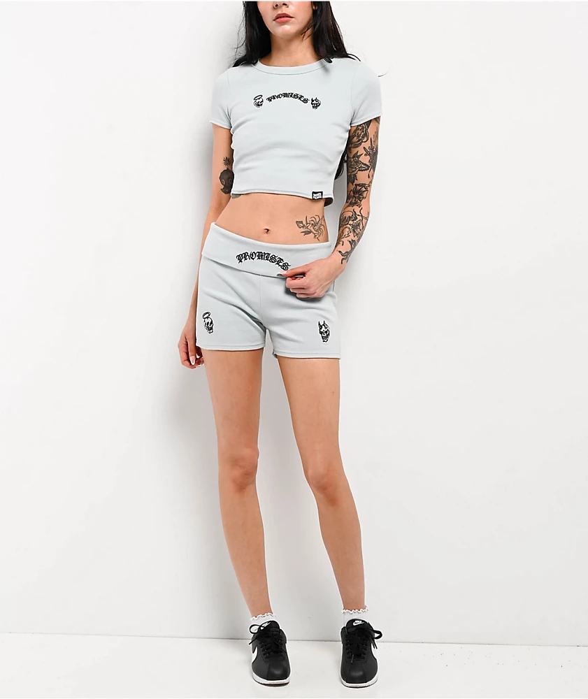 Broken Promises Innocence Light Blue Ribbed Crop T-Shirt