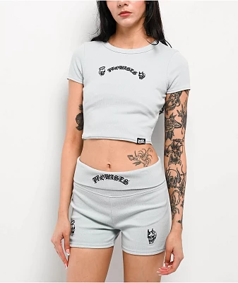 Broken Promises Innocence Light Blue Ribbed Crop T-Shirt
