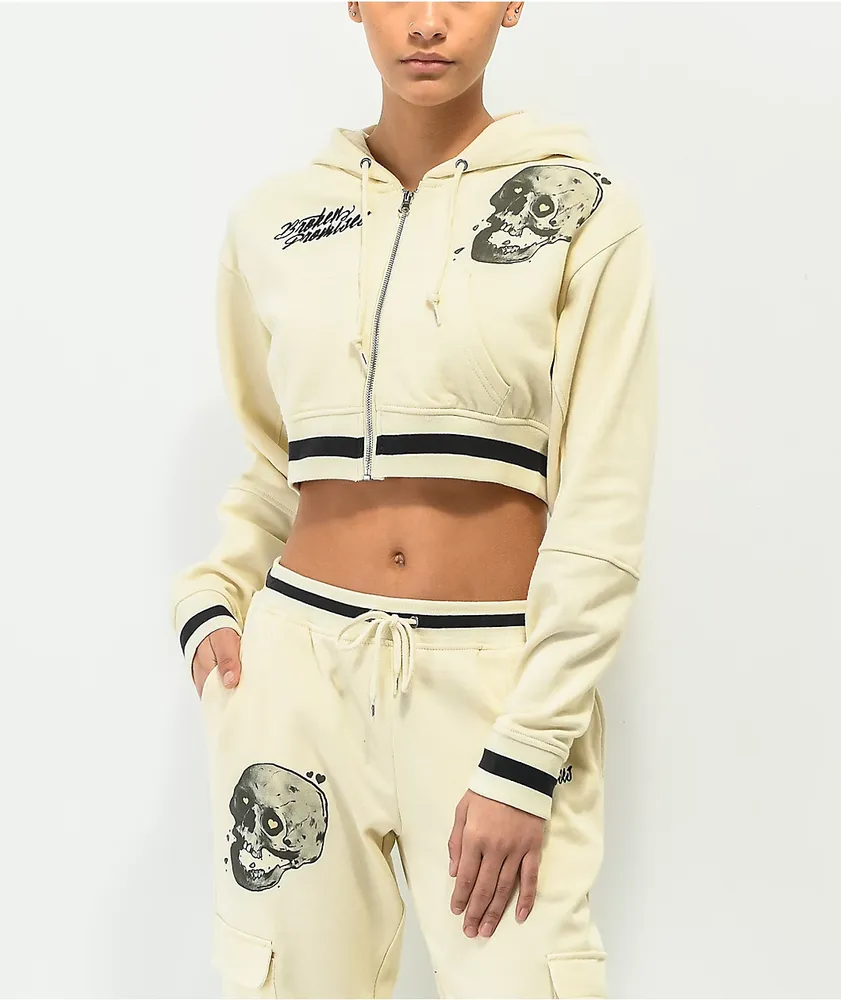 White Crop Zip Hoodie