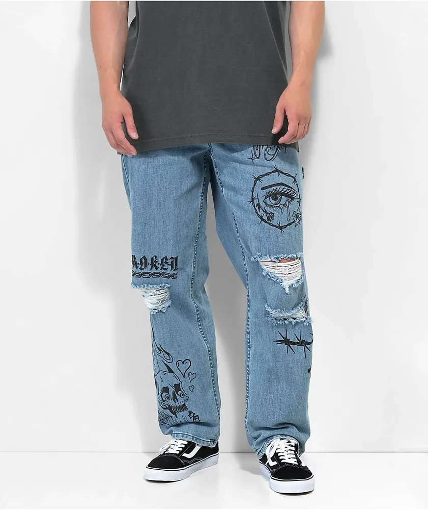 Broken Promises Jody Light Blue Carpenter Jeans