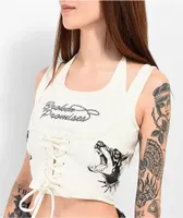 Broken Promises Lasso Lace Up Cream Layered Tank Top