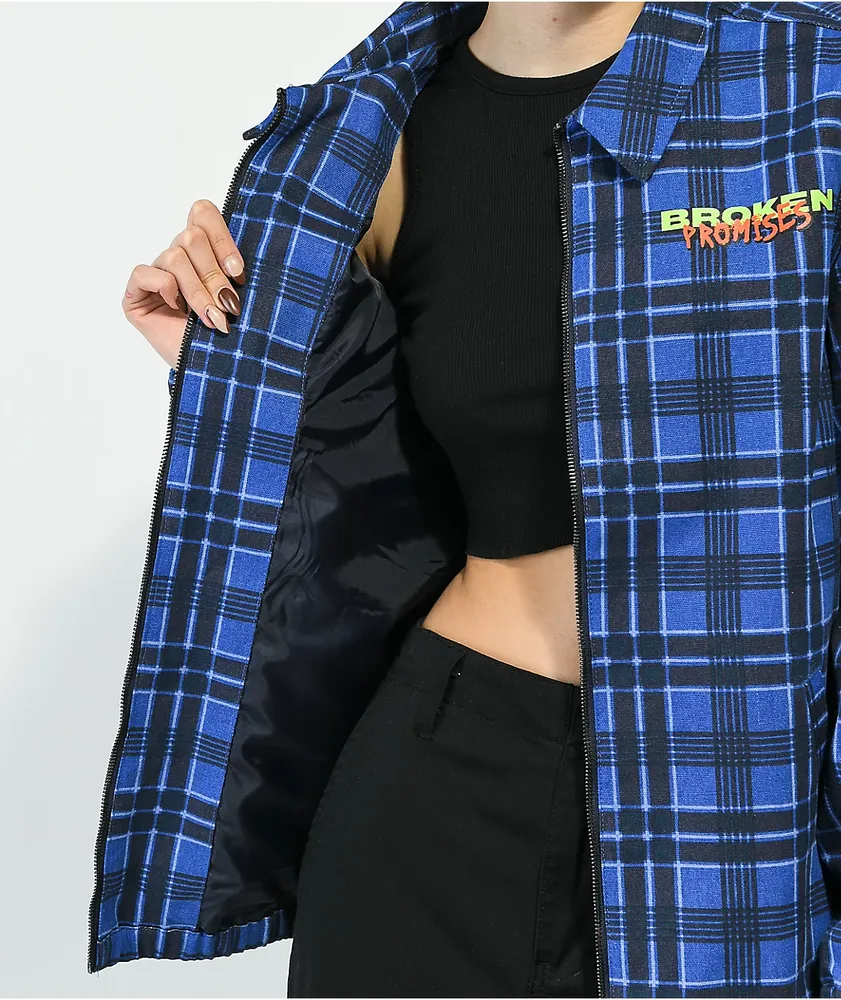 Broken Promises Leash Blue Plaid Work Jacket